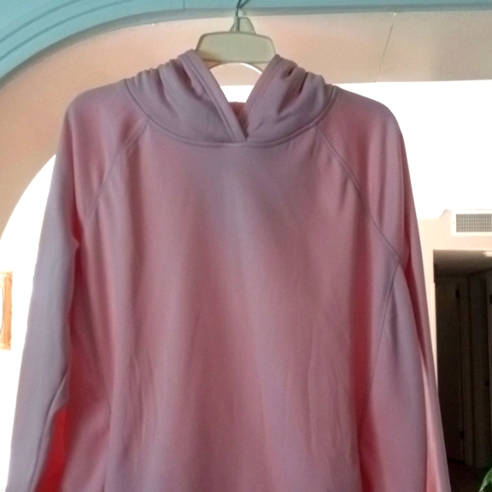 Pink Hooded Sweatshirt with Pockets and Thumb Holes.